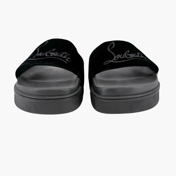 Christian Louboutin 'Navy Pool' Slide Sandals Size 37 US 7 Black Velvet Logo 25 - Picture 6 of 12